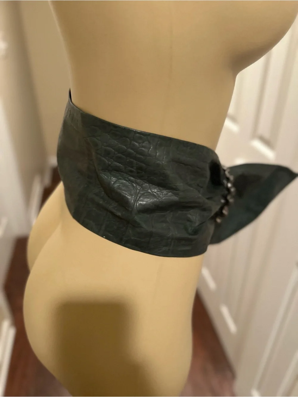 Extremely Wide vintage Green genuine Leather Waist Belt with Metal Ring Buckle